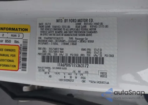 2014 Ford Fusion Se из США, поврежденный, VIN 1FA6P0H71E5363172